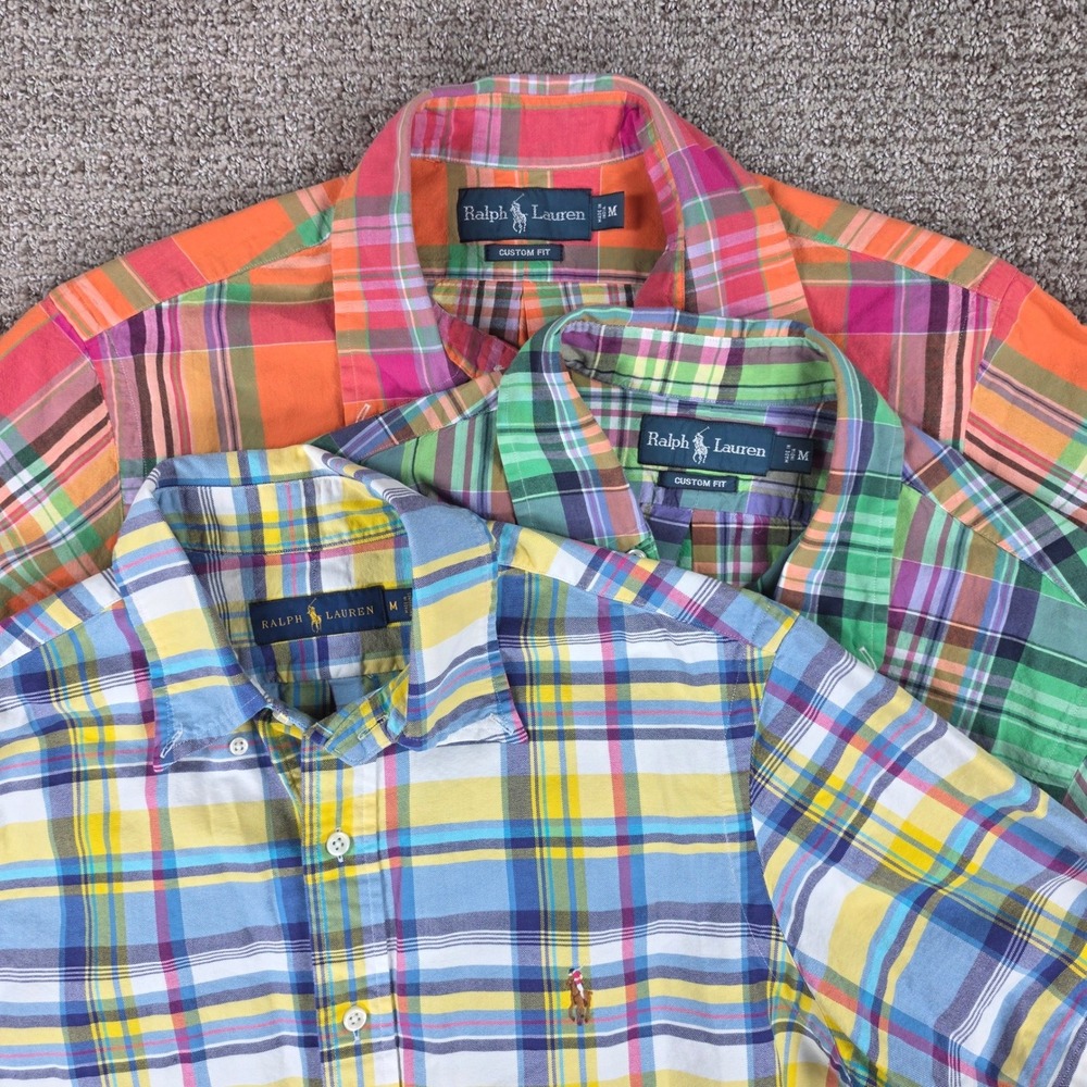 Lot of 3 Ralph Lauren Mens Plaid Short Sleeve Shirts Size Medium 1 Flesh Pony